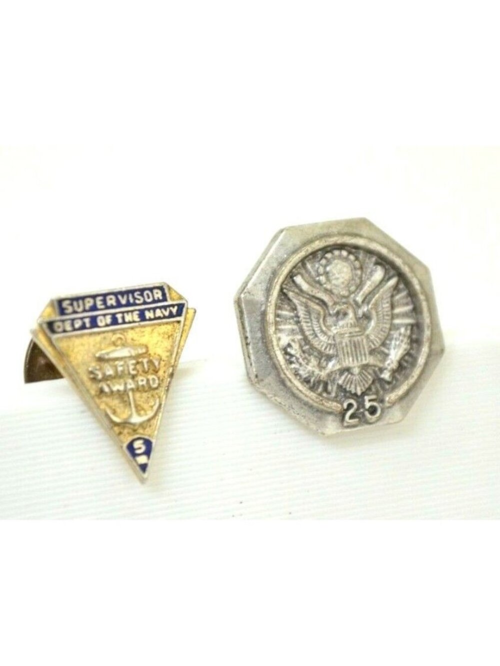 Navy Supervisor Pin Military Badge Lot Pewter Gold Tone Lapel Hat Bag Gear Vtg